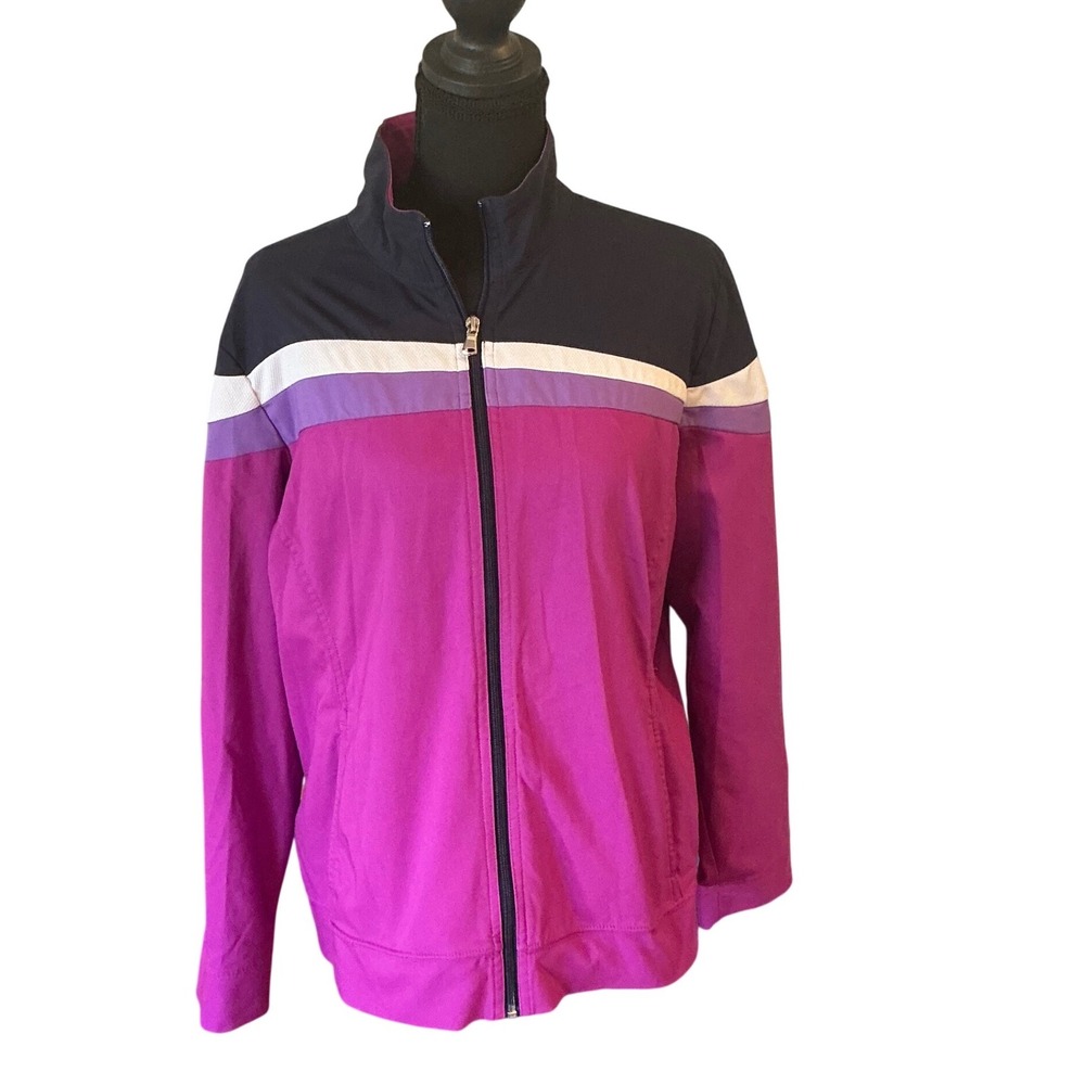 Vintage Colorblock Full Zip Track Jacket Magenta Navy White‎ Athletic Warm Up